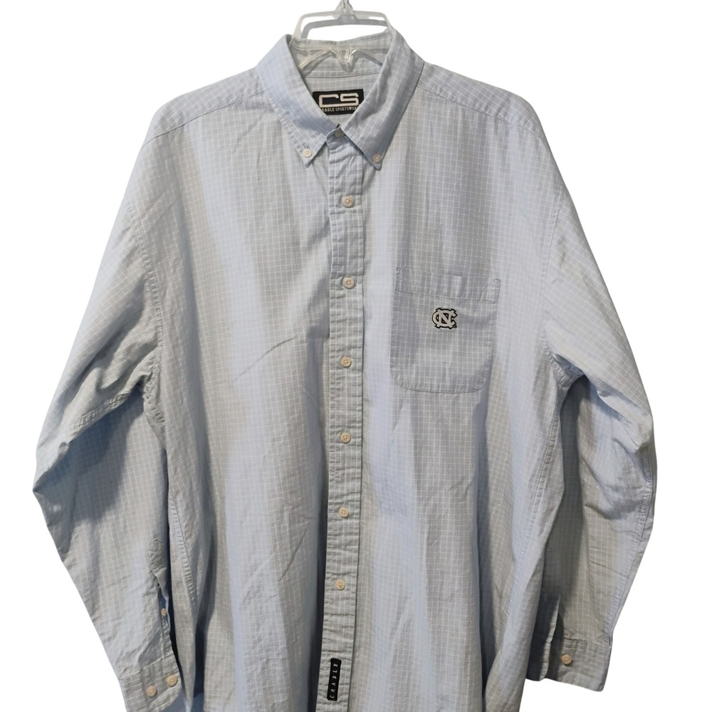 Crable Sportswear Mens UNC Tar Heels Button Down‎ Shirt Blue Grid Cotton Large